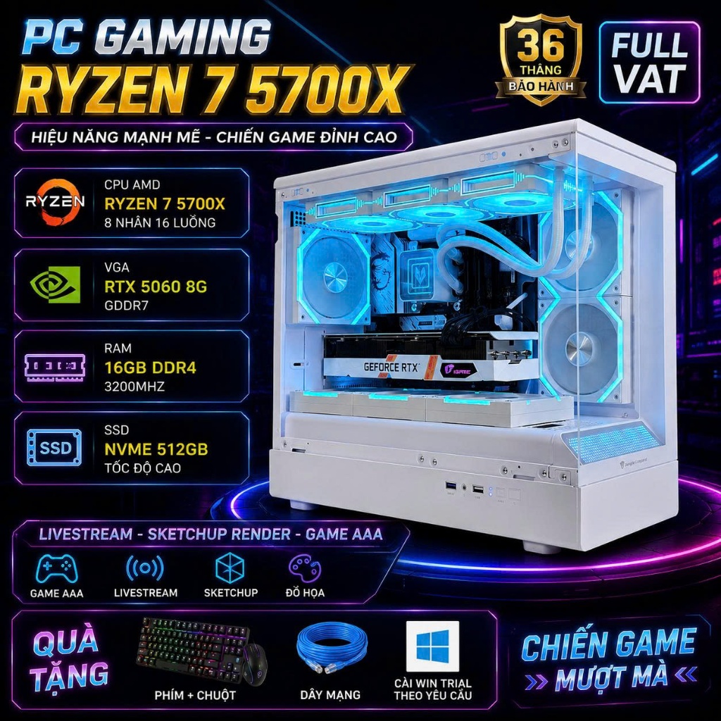 PC Gaming AMD Ryzen 7 5700X - RTX 5060 8G - NVMe 512G - RAM 16G livestream, sketchup render, Gam AAA | Shopee Việt Nam