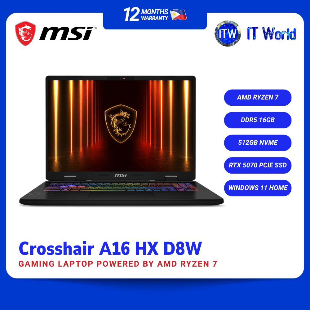 MSI Crosshair A16 HX D8WGKG-086PH | Ryzen 7 / 16GB DDR5 / 512GB SSD / RTX 5070 / 16″ / Win 11 | itw | Shopee Philippines