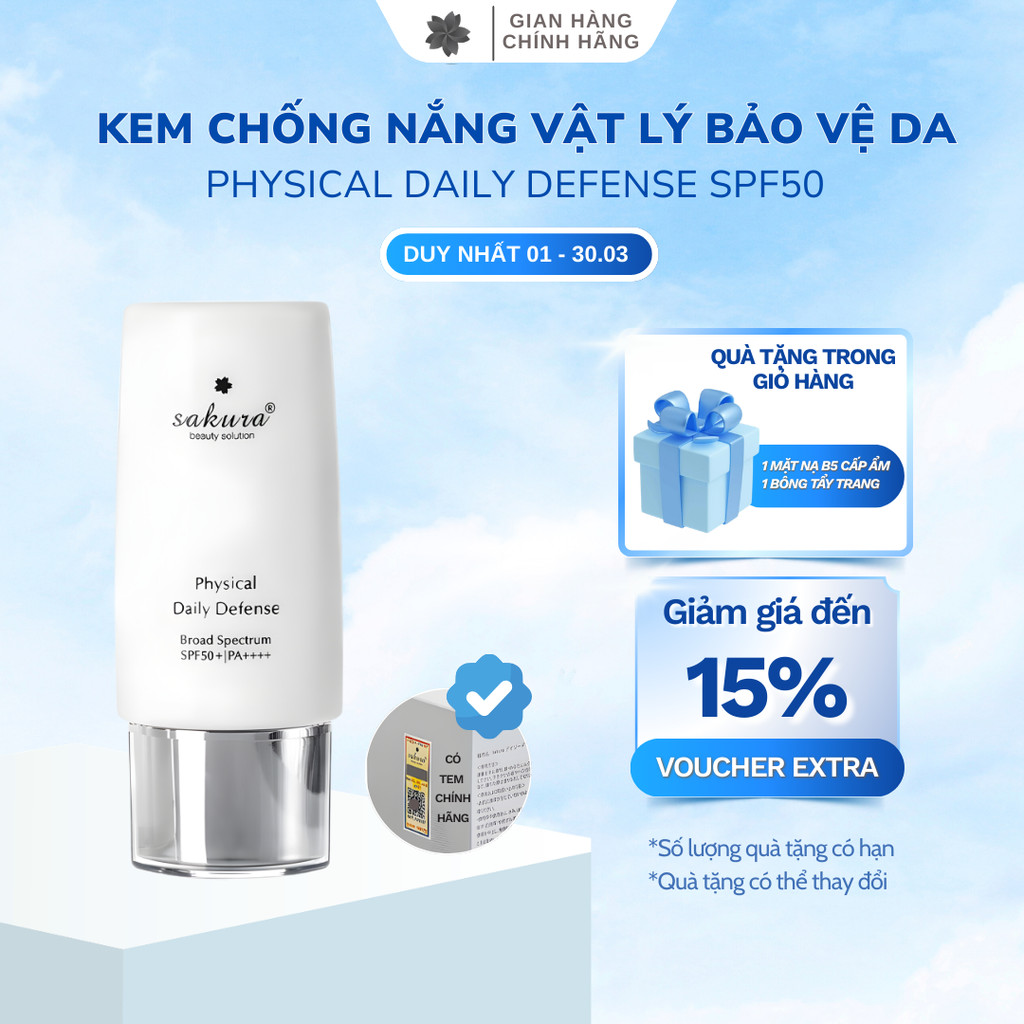 Kem chống nắng vật lý Sakura Physical Daily Defense SPF 50+ PA++++ 60g | Shopee Việt Nam