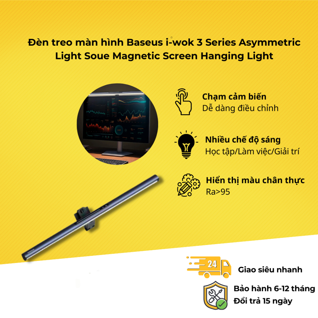 Đèn treo màn hình đa năng Baseus i-wok 3 Series Asymmetric Light Source Magnetic Screen Hanging Light | Shopee Việt Nam