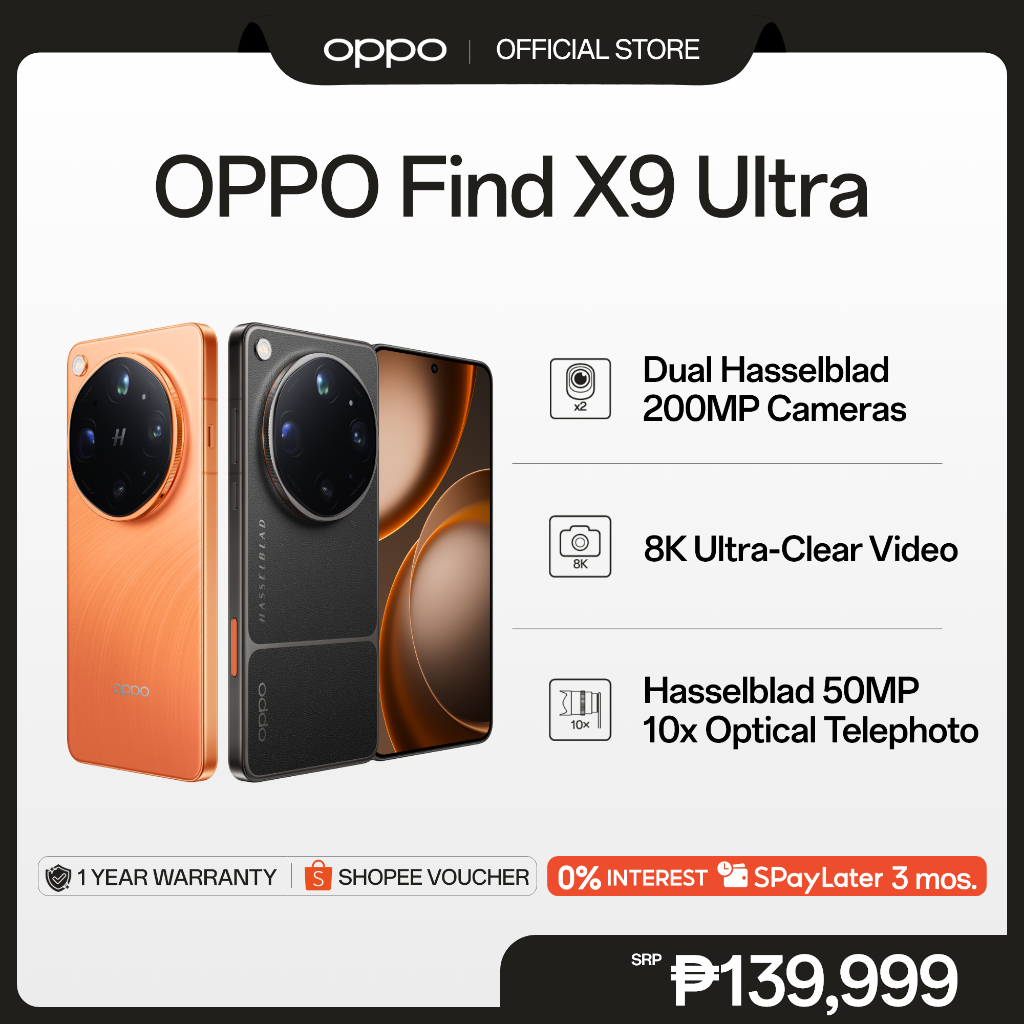 [3 Months 0% SPayLater] OPPO Find X9 Ultra | Dual Hasselblad 200MP Cameras | 8K Ultra-Clear Video | Shopee Philippines