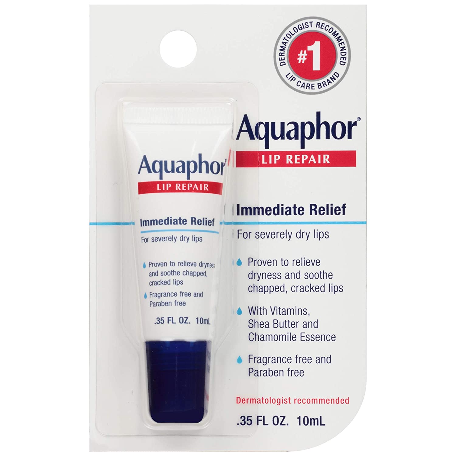 Aquaphor Lip Repair Ointment - Long-lasting Moisture to Soothe Dry Chapped Lips Tube 0.35 Fl Oz (Pack of 1)