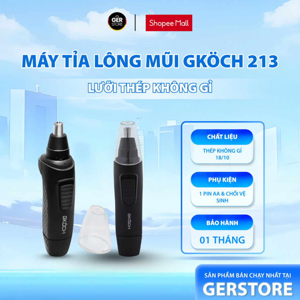 Máy tỉa lông mũi GKÖCH Germany 213 màu Đen, dùng pin AA1,5V, nhỏ gọn, không đau, chống nước | Shopee Việt Nam