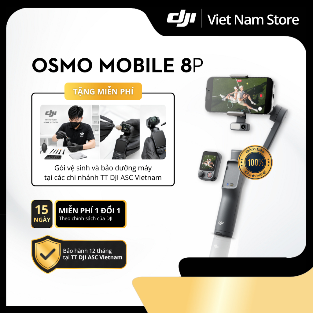 [Rẻ vô địch] | Chính Hãng DJI Osmo Mobile 8P | Điều khiển từ xa, Tích hợp Tripod và Gậy dài, Xoay 360 | Shopee Việt Nam