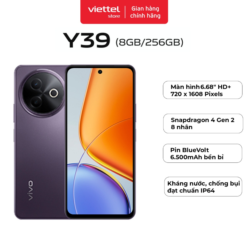 Điện thoại vivo Y39 5G 8GB + 256GB | Màn Hình 6.68" | Pin 6500 mAh | Kháng Nước và Chống Bụi IP64 | Shopee Việt Nam