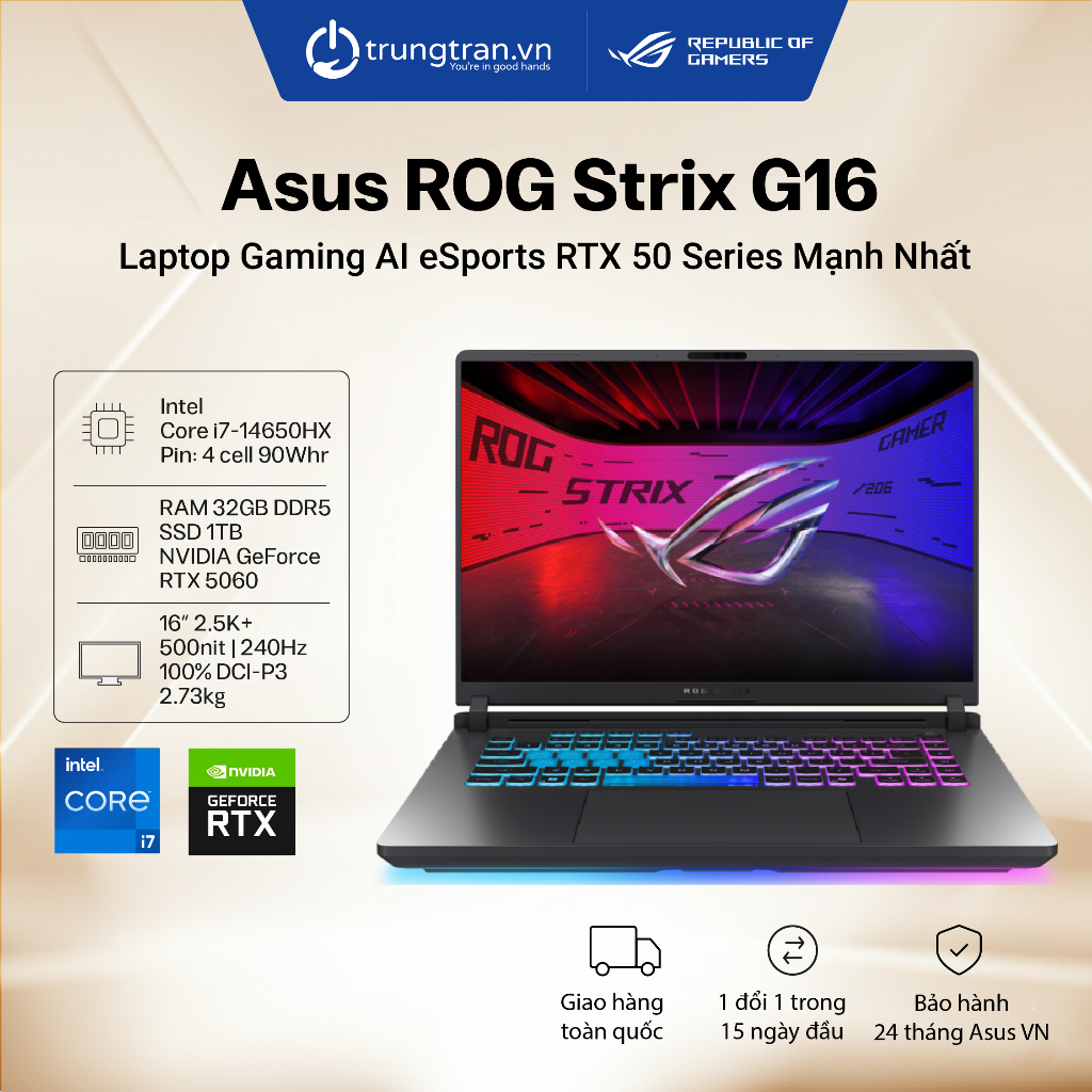 Laptop Asus ROG Strix G16 | i7 14650HX | 32GB | 1TB | RTX 5060 |16" 2.5k+ 240Hz - Trung Trần Store | Shopee Việt Nam