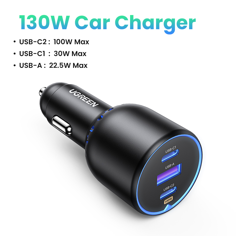 Bộ Sạc Xe Điện Thoại Thông UGREEN Car Charger 130W 2C1A（100W+SCP22.5W）-USB Type C Sạc Nhanh-Đối Với iPhone 15 14 Pro Max Samsung S24 S23 Ultra Máy Tính Đặt Lưng Màn Hình Bảng - Mẫu: 90413