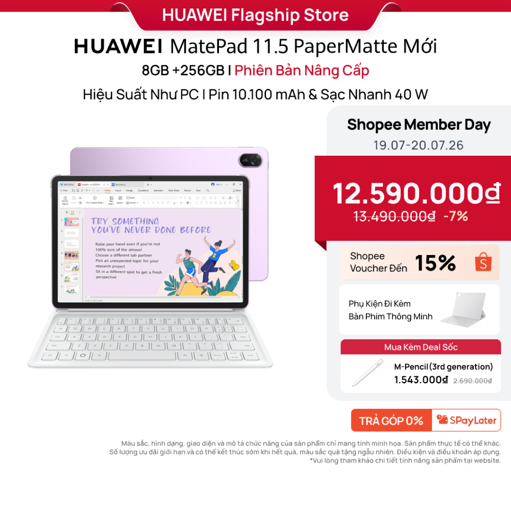 Máy tính bảng HUAWEI MatePad 11.5 PaperMatte Mới 8+256GB | Hiệu Suất Như PC | Pin 10.100 mAh | Sạc Nhanh 40W | Shopee Việt Nam