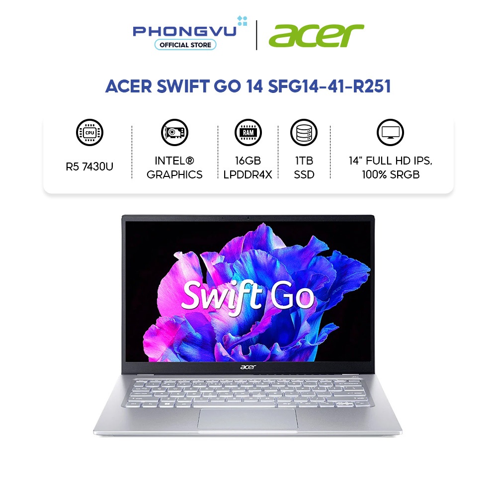 Laptop Acer Swift Go 14 SFG14-41-R251 (Ryzen 5 7430U/ Onboard graphics/ 16GB/ 1TB/ Windows 11) - Bảo hành 24 tháng | Shopee Việt Nam