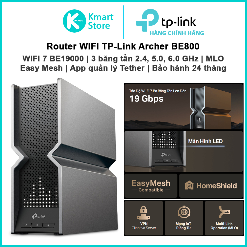 Router WIFI TP-Link Archer BE800 | WIFi 7 / 3 băng tần / WAN Port 10Gbps / Lan Port 2.5Gbps | EasyMesh | Bảo hành 2 năm | Shopee Việt Nam