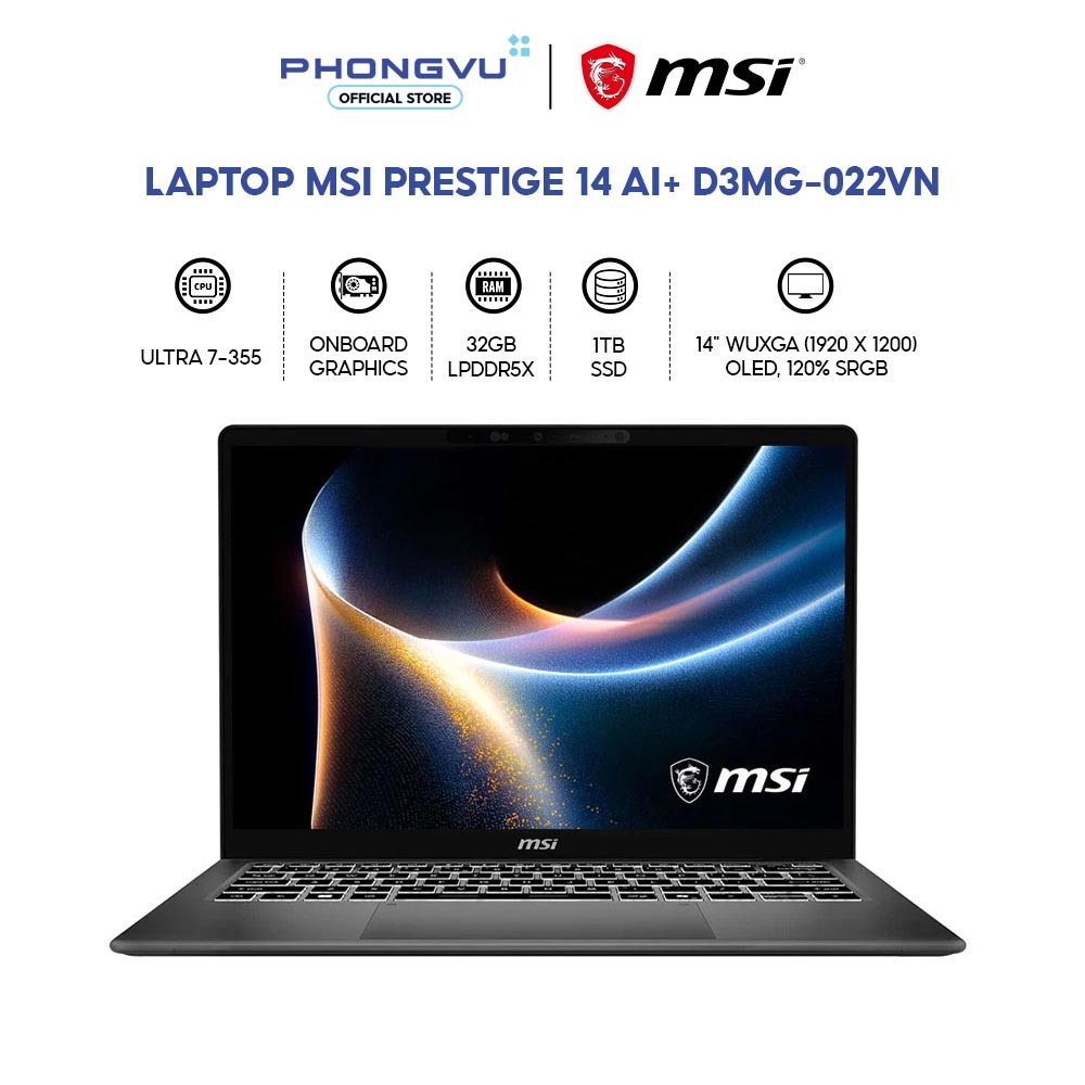 Laptop MSI Prestige 14 AI+ D3MG-022VN - Ultra 7-355 - 32GB - 1TB SSD - Win 11 - Bảo hành 24 tháng | Shopee Việt Nam