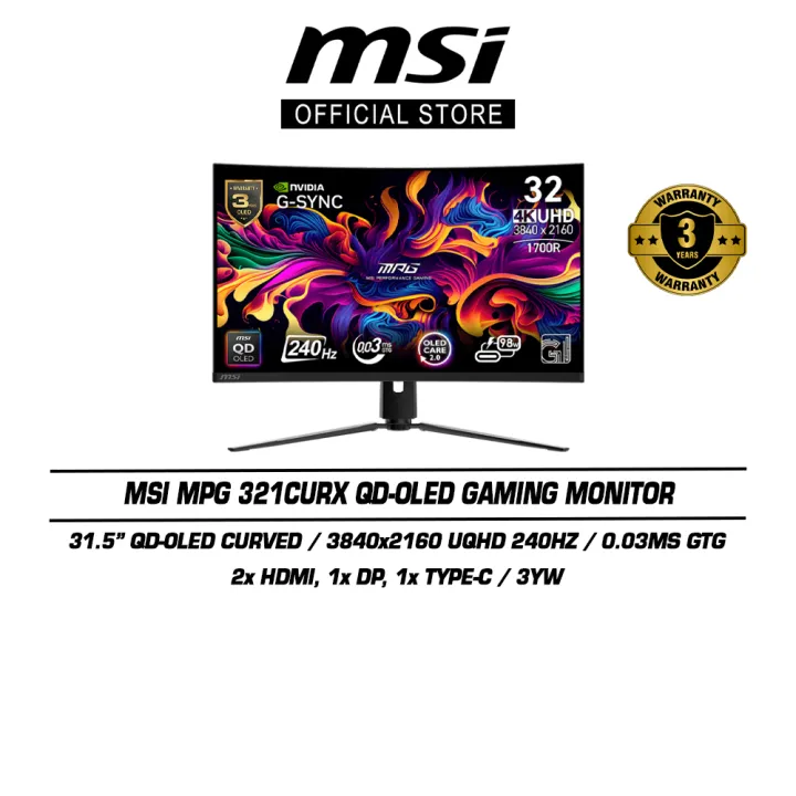 MSI MPG 321CURX QD-OLED Curved Gaming Monitor (31.5" | 4K UHD | 240Hz | 1700R Curved | QD-OLED | 3Y) | Lazada Malaysia