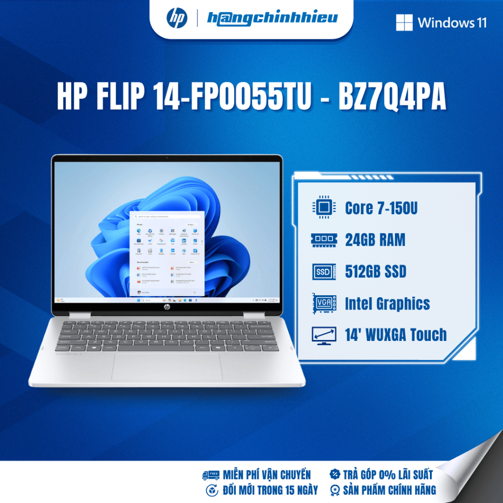 Laptop HP OmniBook 5 Flip 14-fp0055TU BZ7Q4PA Core 7-150U | 24GB | 512GB | Intel Graphics | 14' WUXGA Touch | Win 11 | Shopee Việt Nam