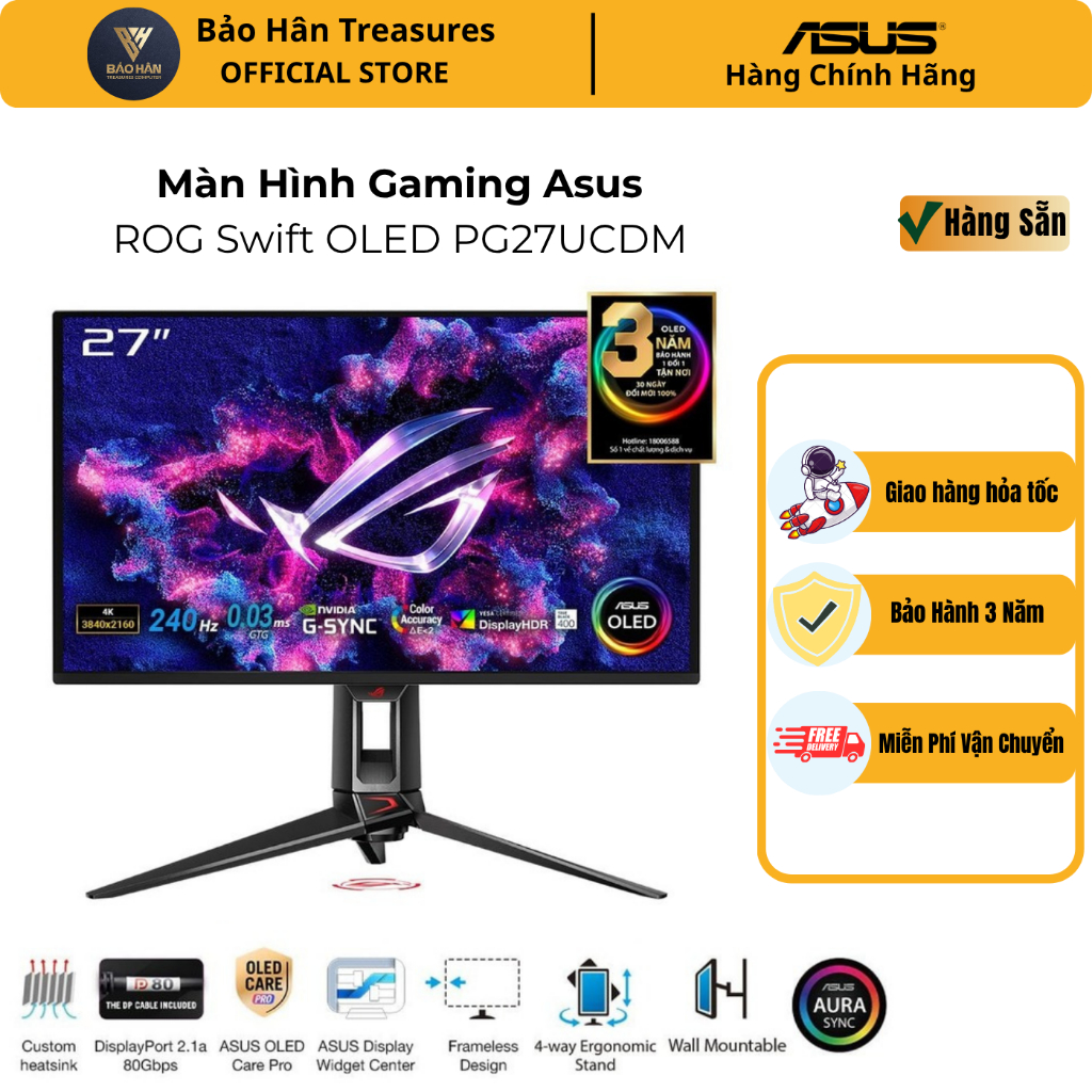 Màn Hình Asus ROG Swift OLED PG27UCDM 27 Inch/ 4K/ OLED/ 240Hz/ 0.03ms - Hàng Chính Hãng | Shopee Việt Nam