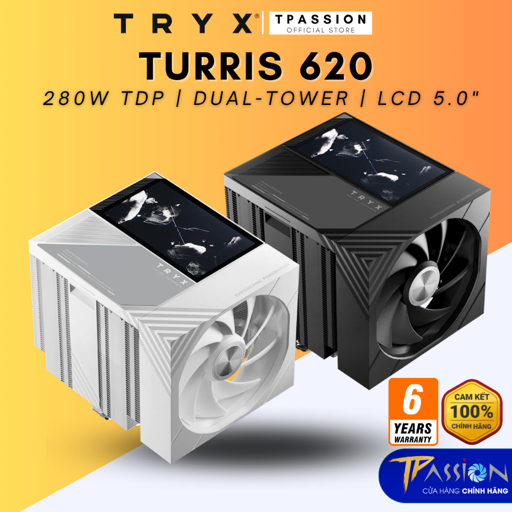 Tản nhiệt khí CPU TRYX TURRIS 620 màn hình IPS LCD 5 inch - Chính hãng, 2 tháp, 6 ống đồng, PWM | Shopee Việt Nam