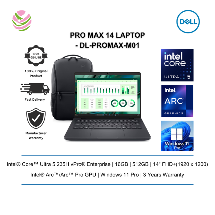 Dell Pro Max 14 Laptop (MC14250/ U5235H/ 16GB/ 512GB/ Arc/ W11P/ 3yrs) DL-PROMAX-M01 | Lazada Malaysia