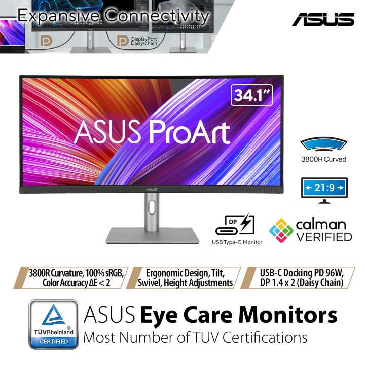 ASUS ProArt PA34VCNV Curved Monitor ( 34.1 Inch | 3440 x 1440 | 3800R Curved IPS | 60Hz | 300Nits | 5ms(GtG) | 2x 2W Speaker | HDMI & DP & Type-C | 3 Years Warranty ) | Lazada Malaysia