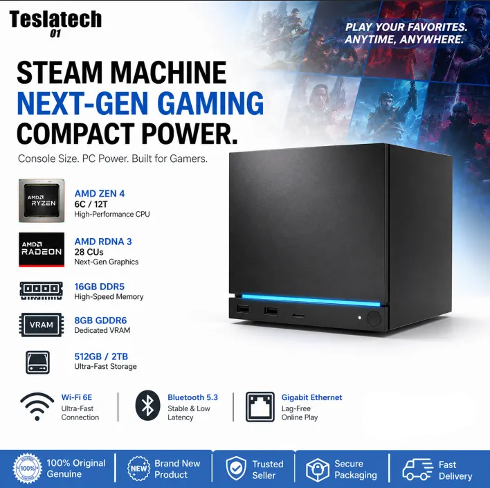 Steam Machine Mini Gaming PC | AMD Zen 4 + RDNA3 | 16GB DDR5 | 512GB/2TB | WiFi 6E Ultra Fast Gaming