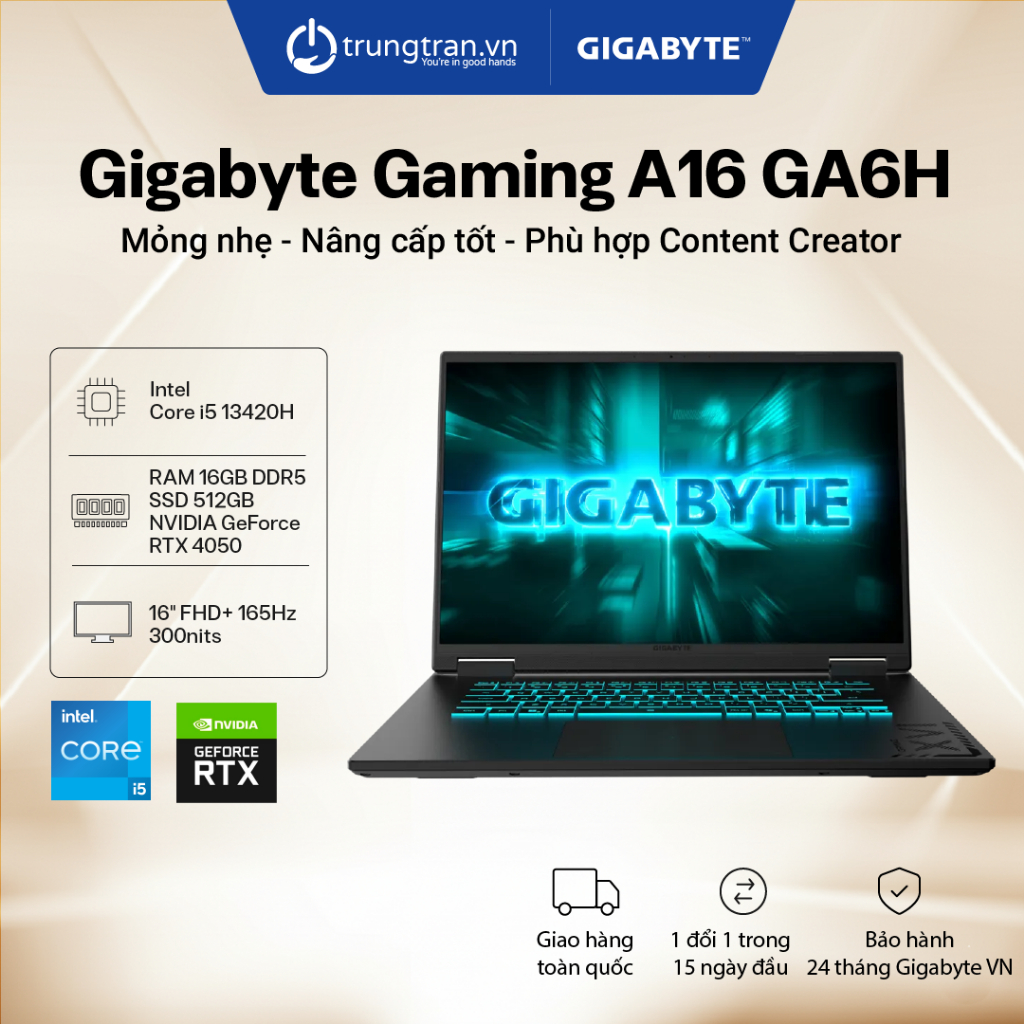 Laptop GIGABYTE GAMING A16 | i5 / i7 | RAM 16GB | SSD 512GB | RTX4050 | 165Hz | Trung Trần Store | Shopee Việt Nam