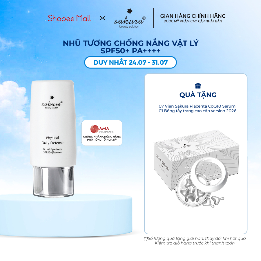 Kem chống nắng dạng nhũ tương Sakura Physical Daily Defense SPF 50+ PA++++ 60g | Shopee Việt Nam