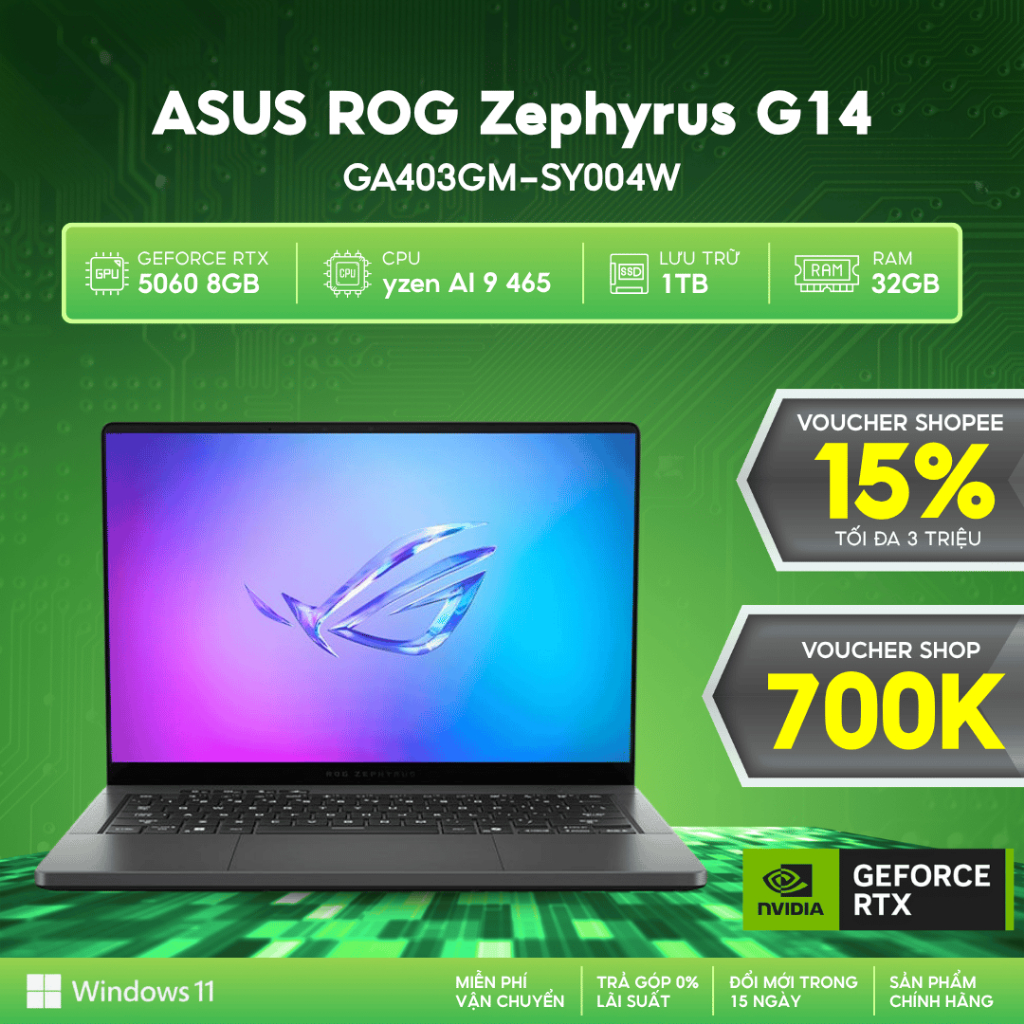 Laptop ASUS ROG Zephyrus G14 GA403GM-SY004W (Ryzen AI 9 465 | RTX 5060 8GB | 32GB | 1TB | 14' 3K OLED 120Hz | Win 11) | Shopee Việt Nam