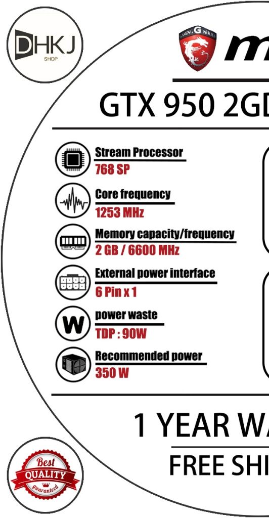 MSI GeForce GTX 950 2G GDDR5 OC V2 desktop computer independent GTX 950 game graphics card 2G D5 low power consumption | Shopee Malaysia