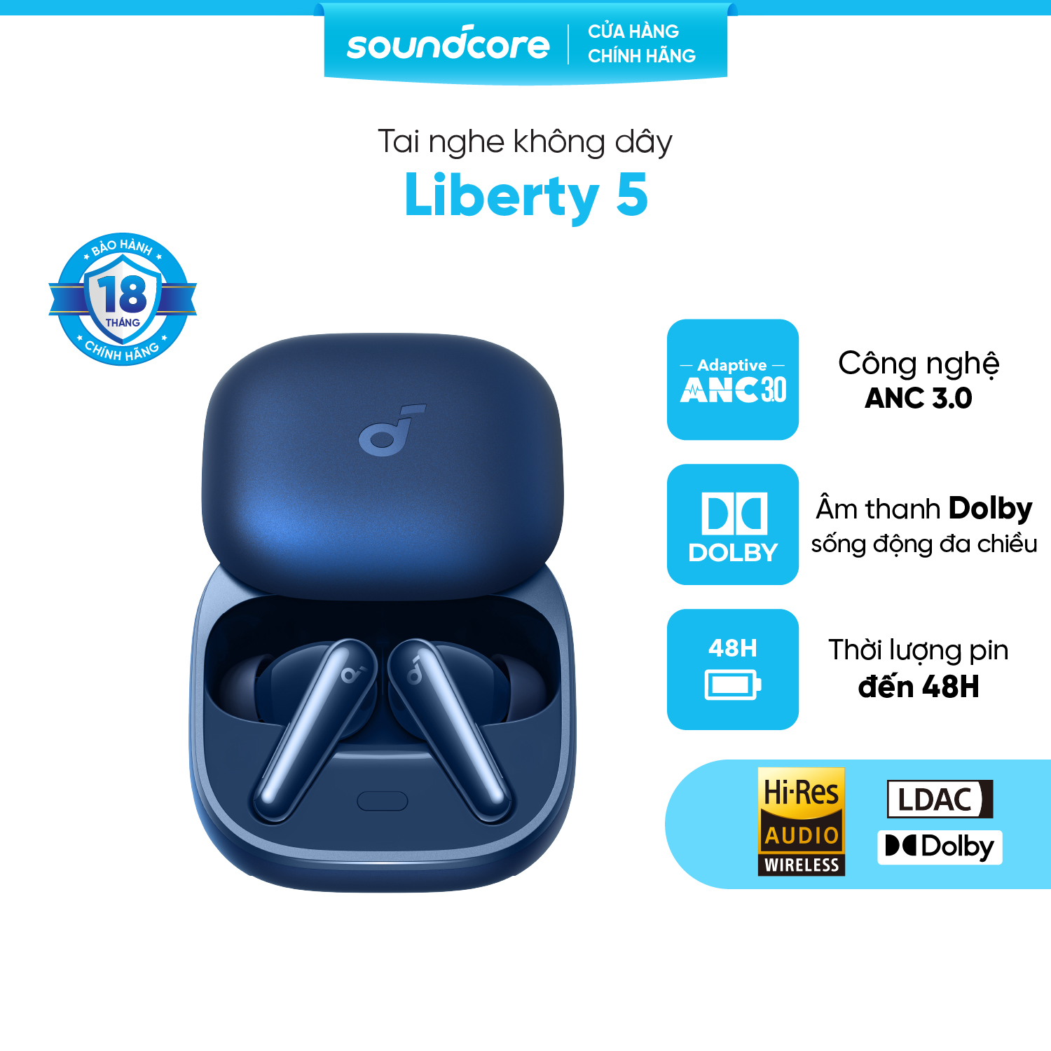 Tai nghe bluetooth soundcore Liberty 5 ANC 3.0 | Pin 48 giờ | Kháng bụi nước IP55 | AI Translation