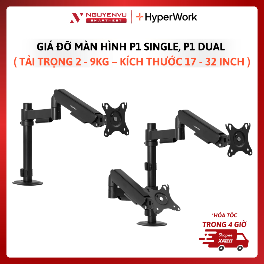 [MÃ MỚI 2026] Giá treo Màn Hình HyperWork P1 Single, P1 Dual | BẢO HÀNH 12 THÁNG | FULL VAT | Shopee Việt Nam