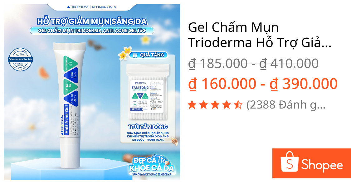 Gel Chấm Mụn Trioderma Hỗ Trợ Giảm Mụn, Gom Cồi Và Hỗ Trợ Giảm Thâm Do Mụn Anti Acne Gel 15g | Shopee Việt Nam