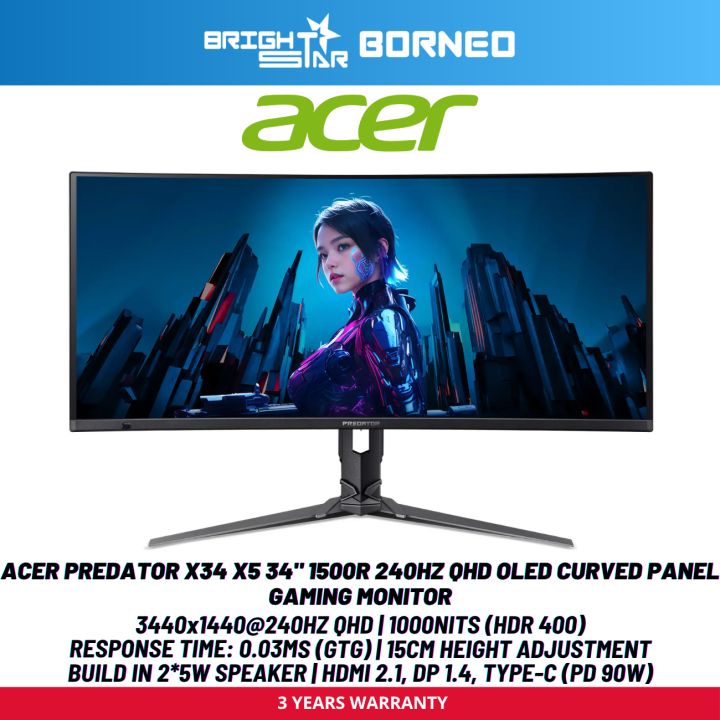 ACER PREDATOR X34 X5 34" 240HZ UWQHD OLED Curved Panel Gaming Monitor