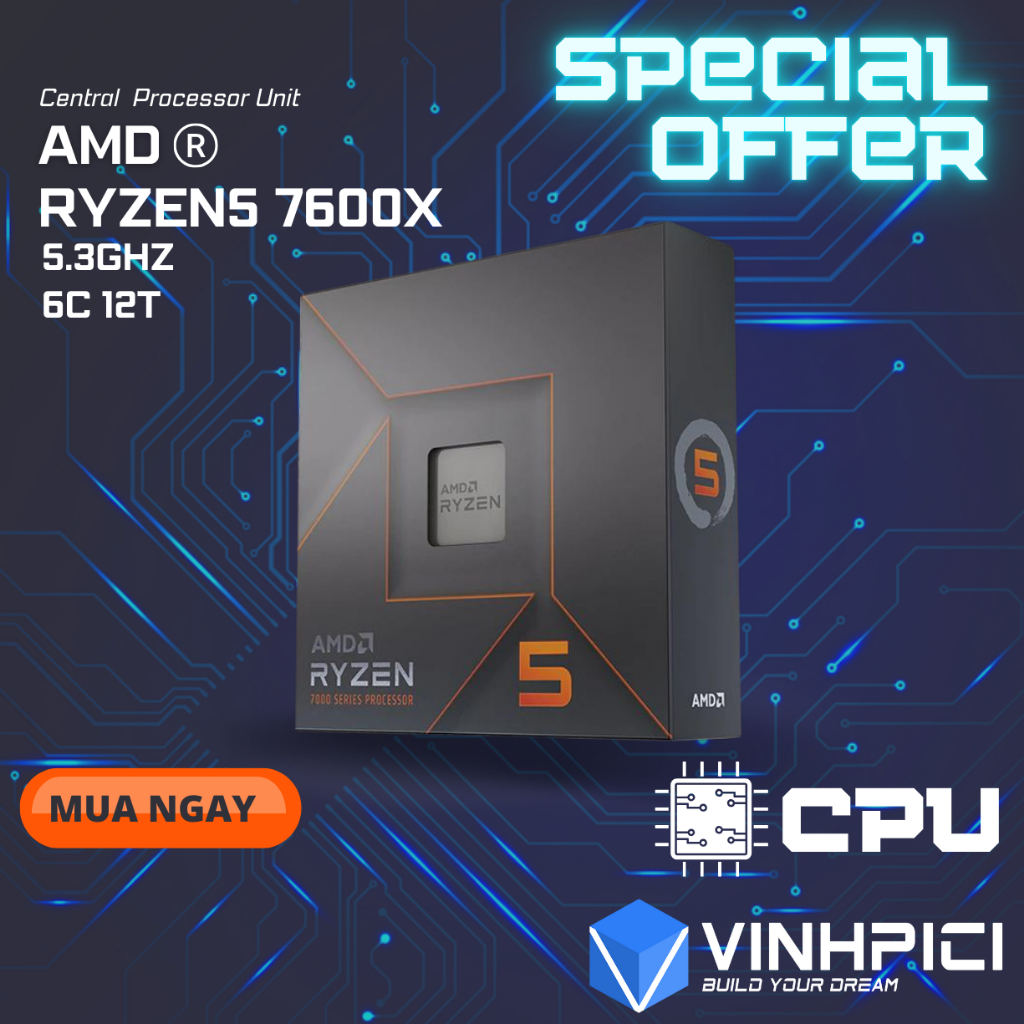 CPU AMD Ryzen 5 7600X ( 4.7GHz Boost 5.3GHz / 6 nhân 12 luồng / 38MB / AM5) [NEW] | Shopee Việt Nam