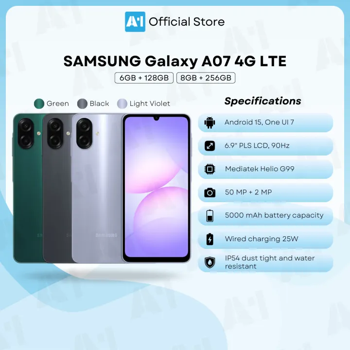 Samsung Galaxy A07 4G LTE/5G (8GB+256GB) Original Samsung Malaysia Set