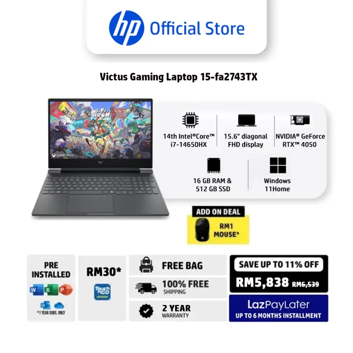 HP Victus Gaming 15.6 inch Laptop 15-fa2743TX Silver | 14th Generation | Intel Core i7-14650HX | NVIDIA GeForce RTX 4050 | 16 GB RAM | 512 GB SSD | Windows 11 Home | 2 Years Onsite Warranty + ADP