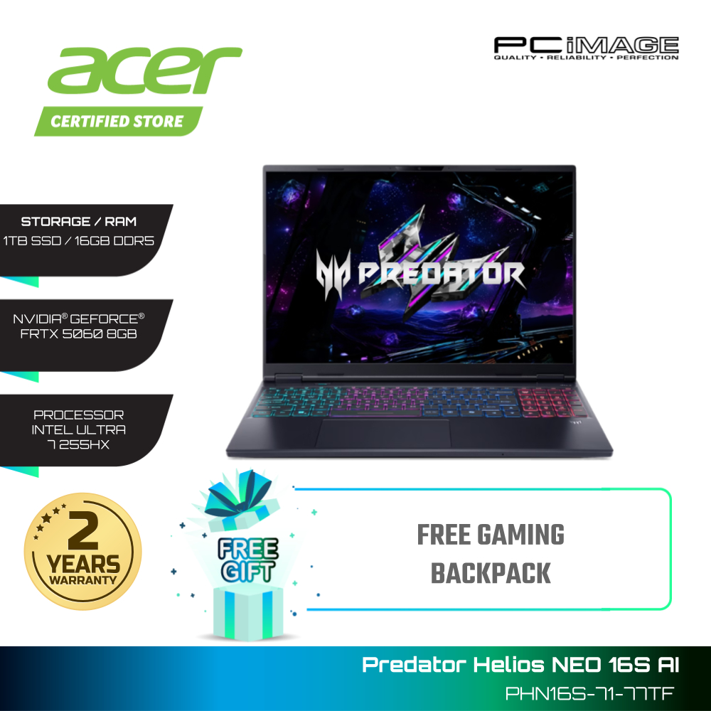 ACER PREDATOR HELIOS NEO 16S AI PHN16S-71-77TF/ULTRA 7 255HX/16GB D5/1TB G4/RTX5060 8GB/16" OLED 250HZ/W11H/2YW/FOC BP | Shopee Malaysia