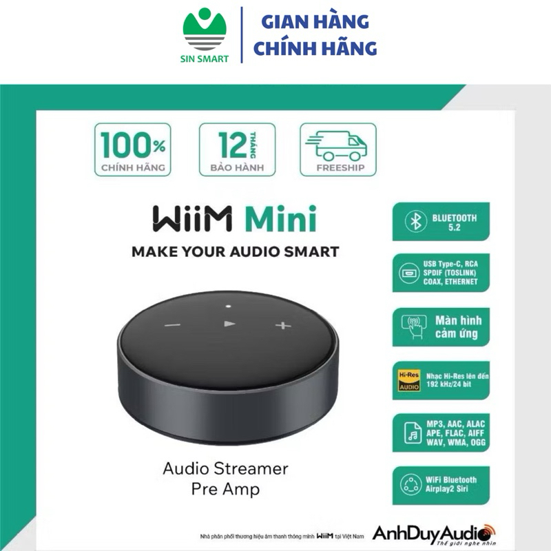 Thiết Bị Stream Nhạc Hi-Res WiiM Mini - Tích Hợp Airplay 2 Điều Khiển App Hàng Chính Hãng Sin Smart | Shopee Việt Nam