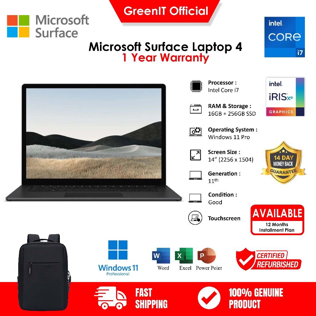Microsoft Surface Laptop 4 | Core i7-1185G7 | Ultra Thin | 13.5" | 16GB RAM 256GB SSD | Touchscreen | Matte Black | Shopee Malaysia