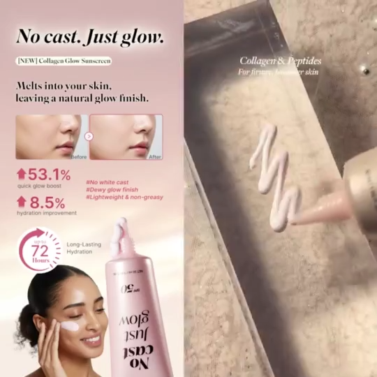 Medicube No Cast Just Glow Sunscreen 50ml SPF50 +53.1% Glow Boost 8 Hours Long Last UV Protection Natural Radiant Finish Non White Cast Lightweight Multi Use Primer Sunscreen For Daily Commute
