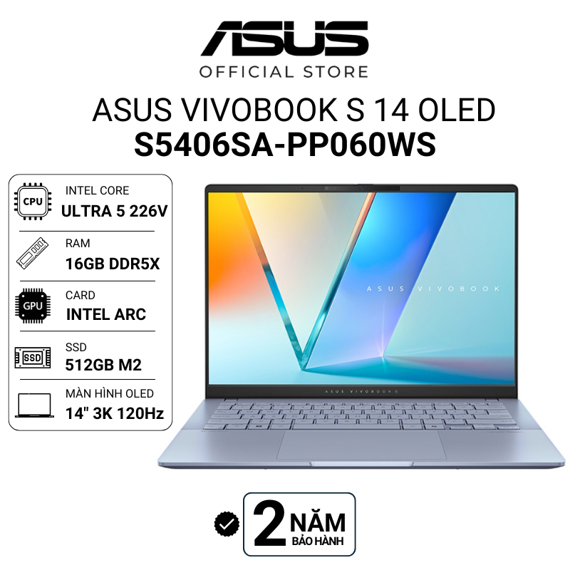 Laptop ASUS Vivobook S 14 OLED S5406SA-PP060WS Ultra 5 226V | 16GB | 512GB Intel Arc | 14" 3K Win 11 | Shopee Việt Nam