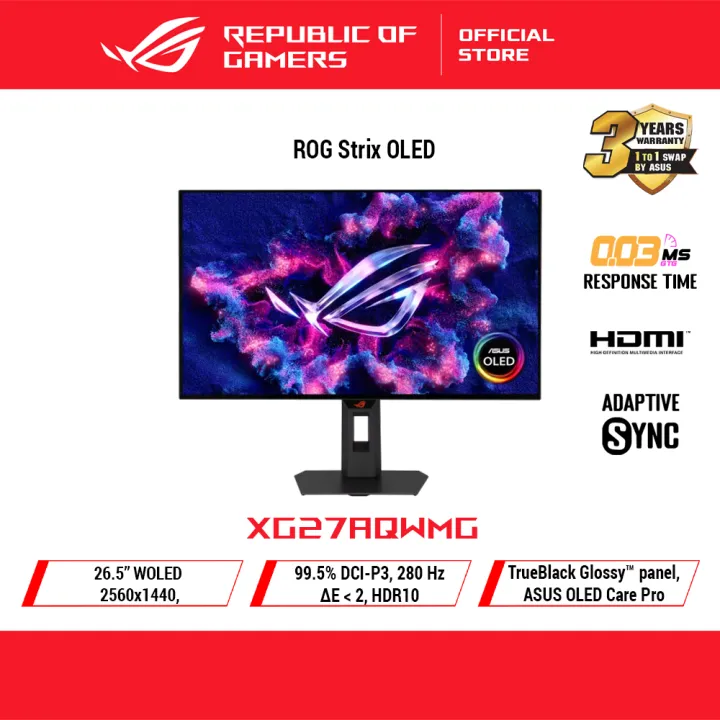 ROG Strix OLED XG27AQWMG gaming monitor ― 27-inch (26.5-inch viewable) 1440p TrueBlack Glossy™ Tandem OLED