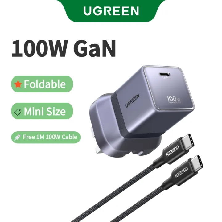 【Mini Size】UGREEN Nexode Air 100W GaN II Fast Charger with 1M 100W Braided C to C Cable Compact Portable USB-C PD Laptop Charger with 100W Braided C to C Cable Compatible with MacBook iPhone Galaxy Steam Deck