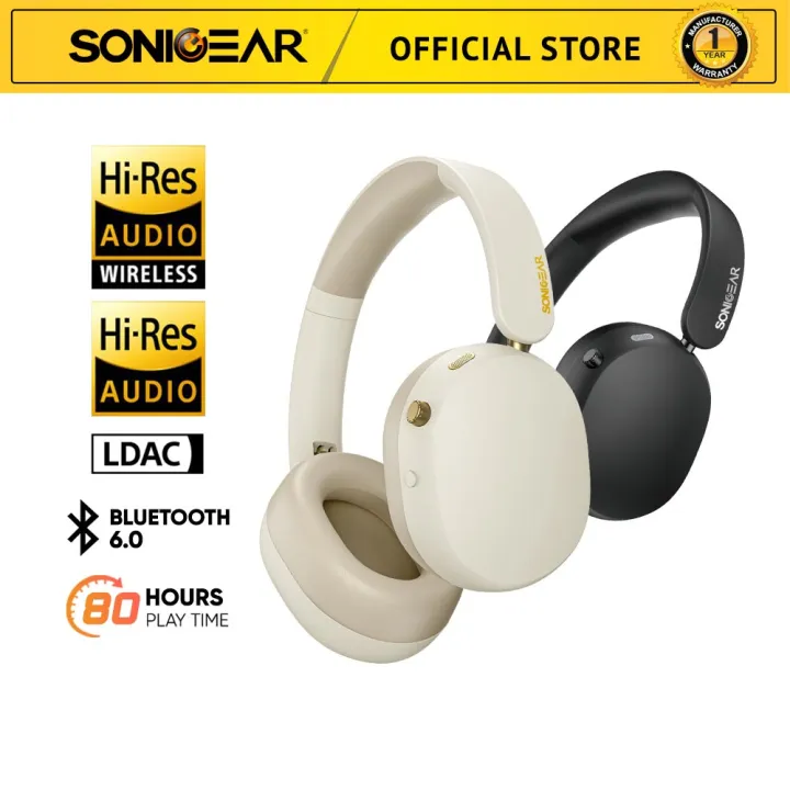 SonicGear AuraClear 5 LDAC Hi-Res Bluetooh Headphone | Bluetooth 6.0 | ANC -38dB Noise Reduction | Type-C Charging | Lazada Malaysia