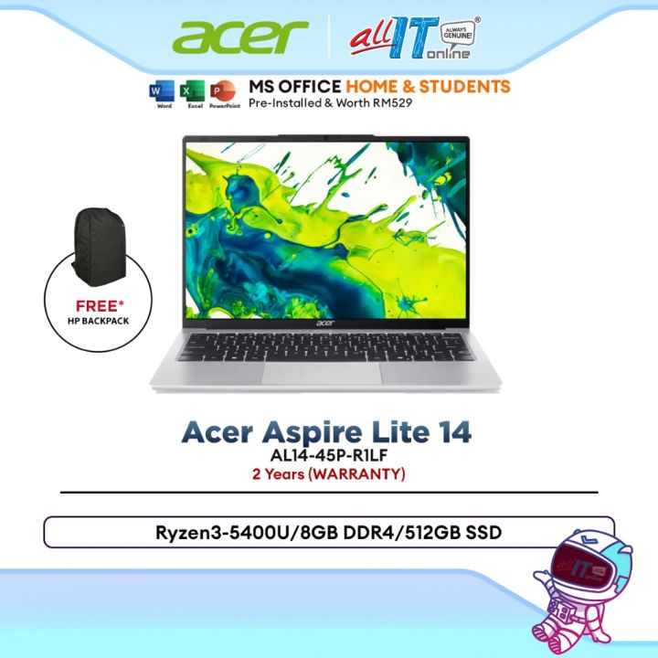 Acer Aspire Lite 14 Laptop AL14-45P-R1LF Ryzen3-5400U/8GB DDR4/512GB SSD/14"WUXGA