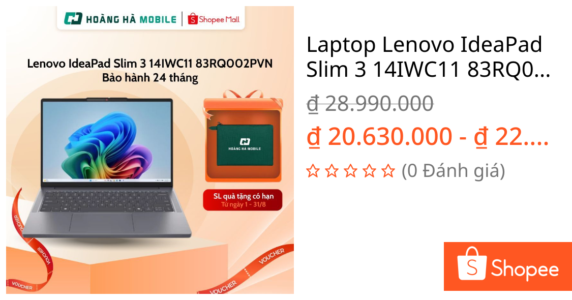 Laptop Lenovo IdeaPad Slim 3 14IWC11 83RQ002PVN (I5-320/8GB/512GB/14 inch/Win11) | Shopee Việt Nam