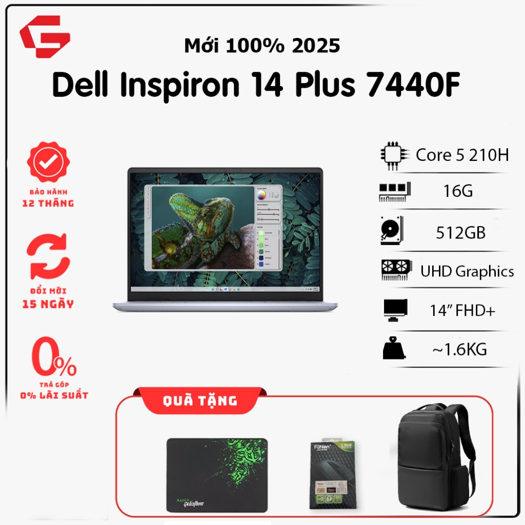 [Full VAT] Laptop Dell Inspiron 14 Plus 7440F (Core5 - 210H | 16GB | SSD 512G | 14" FHD+) | Shopee Việt Nam
