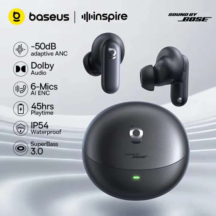 【Sound by BOSE】Baseus Inspire XP1 Bluetooth 6.1 Noise Cancelling True Wireless 6-Mic ENC -50dBANC Earbuds with 45Hrs Playtime | Lazada Malaysia
