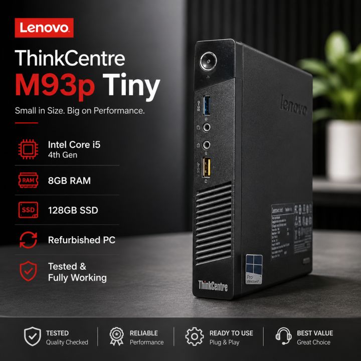 Lenovo ThinkCentre M93p Tiny Mini PC – Intel Core i5 4th Gen | 8GB RAM | 128GB SSD | Windows 10 Pro + MS Office | Lazada Malaysia