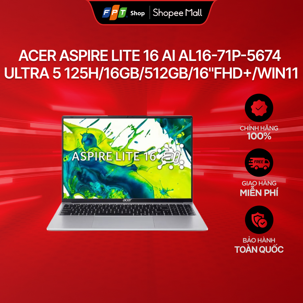 [BH 24 Tháng] Laptop Acer Aspire Lite 16 AI AL16-71P-5674 Ultra 5 125H/16GB/512GB/16"FHD+/Win11 | Shopee Việt Nam