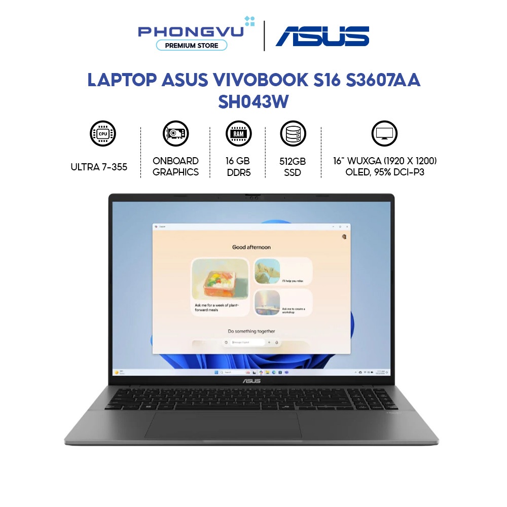 Laptop Asus Vivobook S16 S3607AA-SH043W (Ultra 7-355/ 16GB/ 512GB/ Windows 11 Home) -Bảo hành 24 tháng | Shopee Việt Nam