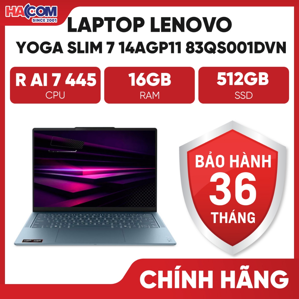 Laptop Lenovo Yoga Slim 7 14AGP11 83QS001DVN (Ryzen AI 7 445/16GB/512GB/14" WUXGA/Win11&Office/3Y) | Shopee Việt Nam