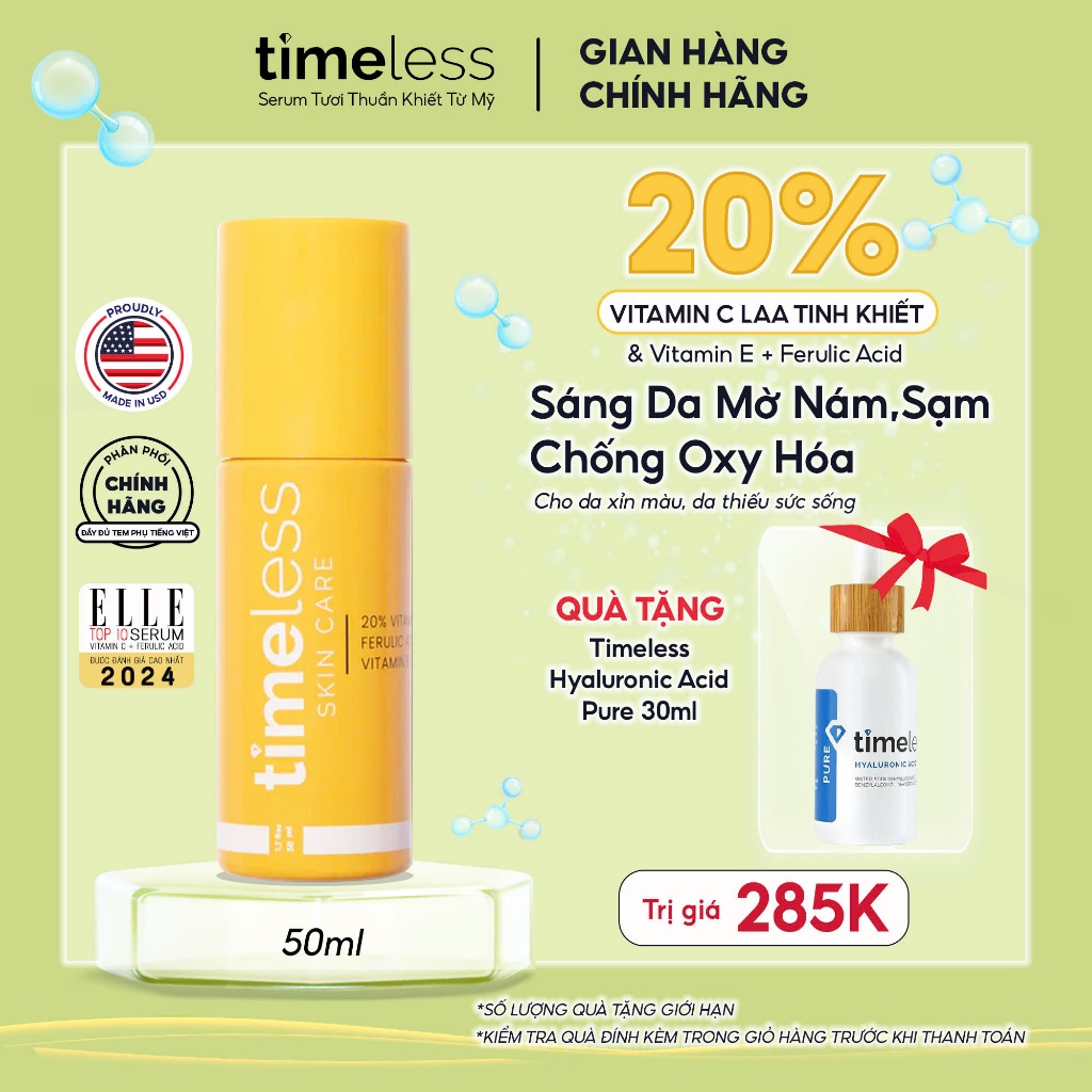 Serum Timeless Vitamin C Tinh Khiết (LAA) 20% Giảm Thâm Sáng Da 50ml | Shopee Việt Nam
